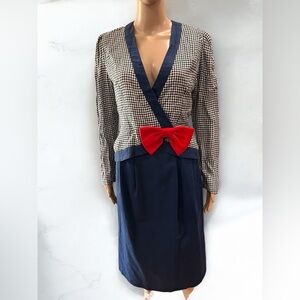 Vintage handmade 80’s houndstooth 2 pc skirt set-M